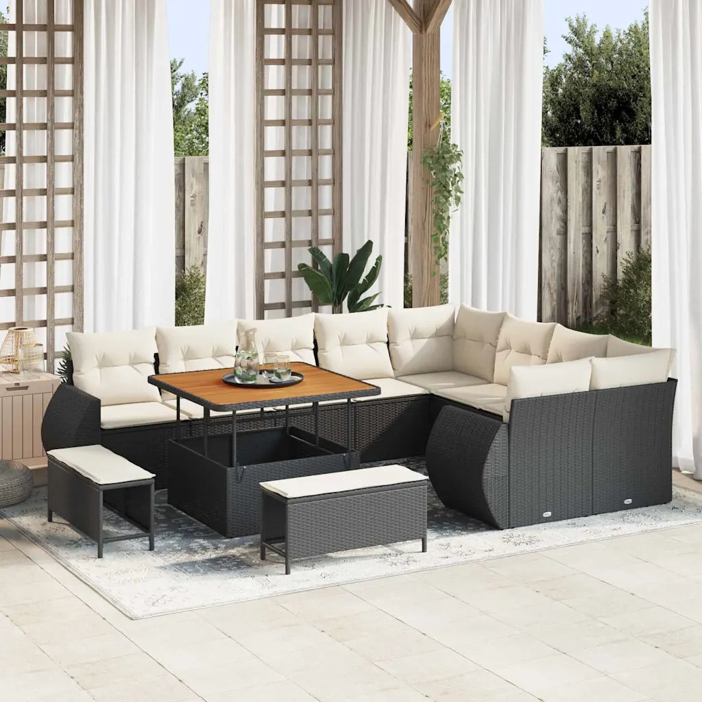 Set Divano da Giardino con cuscino 12 pcs Nero e crema 3363855