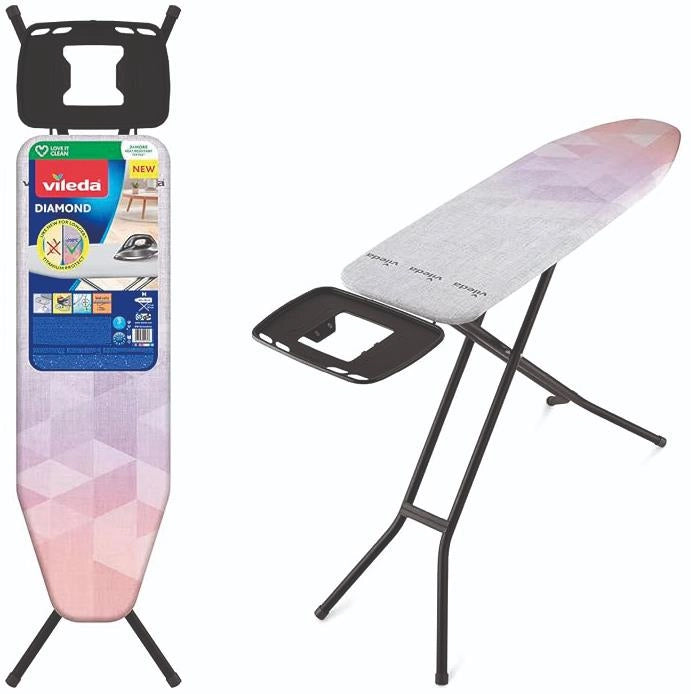 VILEDA ASSE DA STIRO DIAMOND TAGLIA M REGOLABILE POGGIAFERRO FORMATO XL STABILE E SICURA SISTEMA SICUREZZA PER BAMBINI 120X38 CM OKX