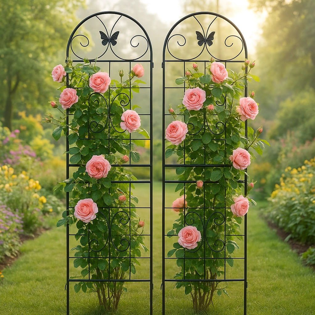 Grigliato da giardino ULEVR in metallo nero, set 2 pannelli 50,8x180,3 cm per piante rampicanti
