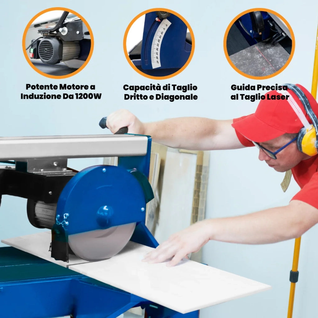 Tagliapiastrelle Profesionale ad Acqua Guida Laser Taglio Angolo 45° 1200W 92 cm