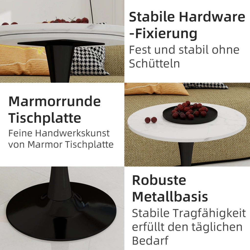 TAVOLO rotondo 70 cm in marmo artificiale nero e bianco