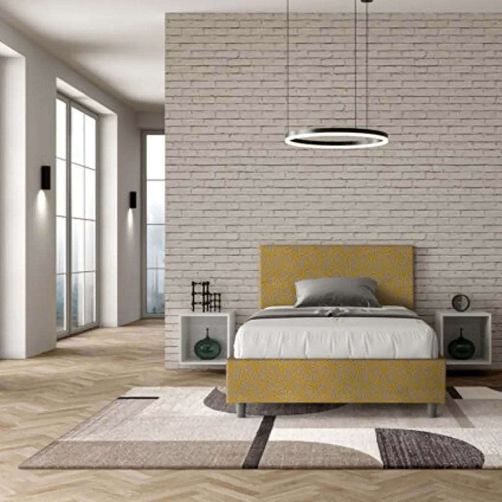 Letto una piazza e mezza con rete imbottito 120x210 tessuto Era 6 giallo Adele