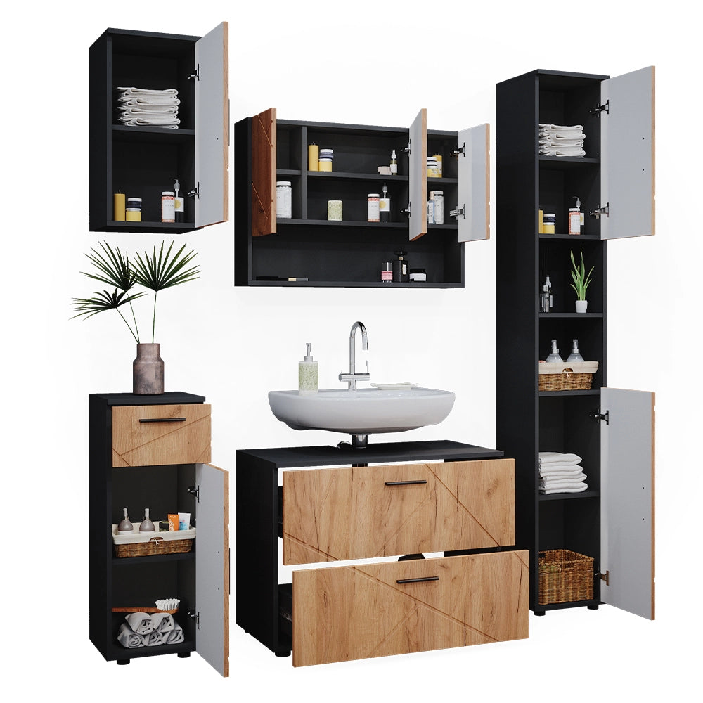 Vicco Set mobili bagno Quercia dorata/antracite 5 parti