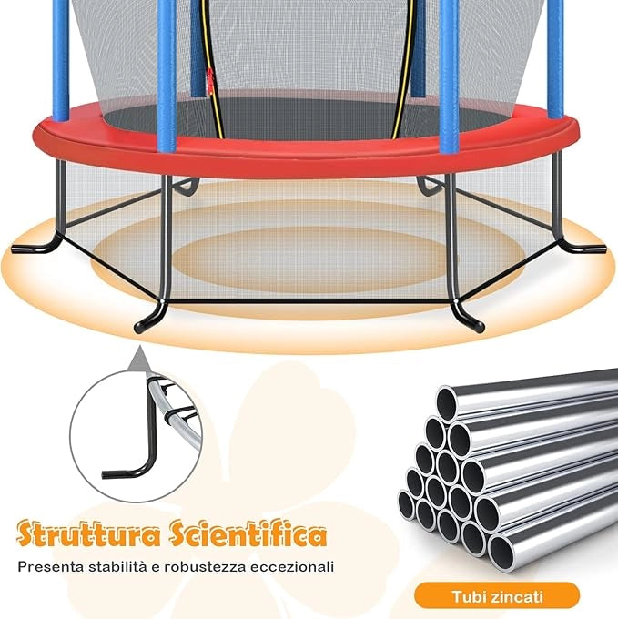Trampolino Elastico Bambino in Acciaio, Tappeto Elastico Bambini da Esterno e da Interno, con Rete e Cusicnetti Antiscivolo