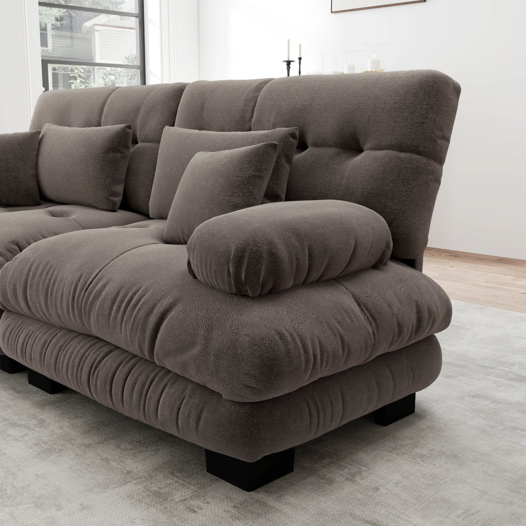 Divano Angolare Modulare 4 Posti ¨C Xylo ¨C Chenille Marrone, Sofa Letto