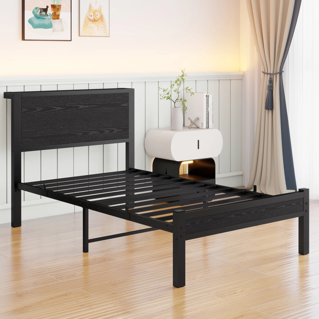letto singolo mdf metallo nero 90 x 200 cm
