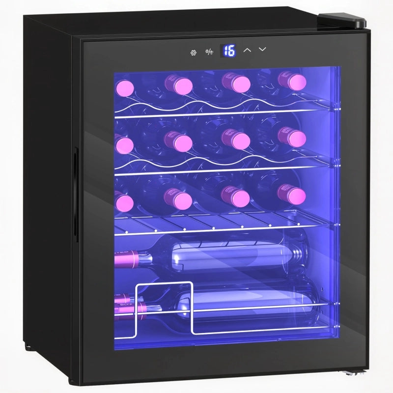 Cantina vino da appoggio, 16 bottiglie, porta in vetro, touchscreen, illuminazione LED, per casa, bar, soggiorno, cucina