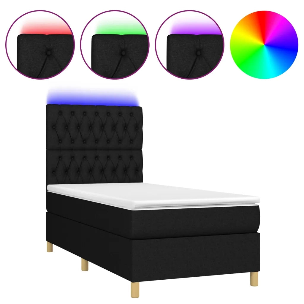 Letto a Molle con Materasso e LED Nero 80x200 cm in Tessuto 3135631