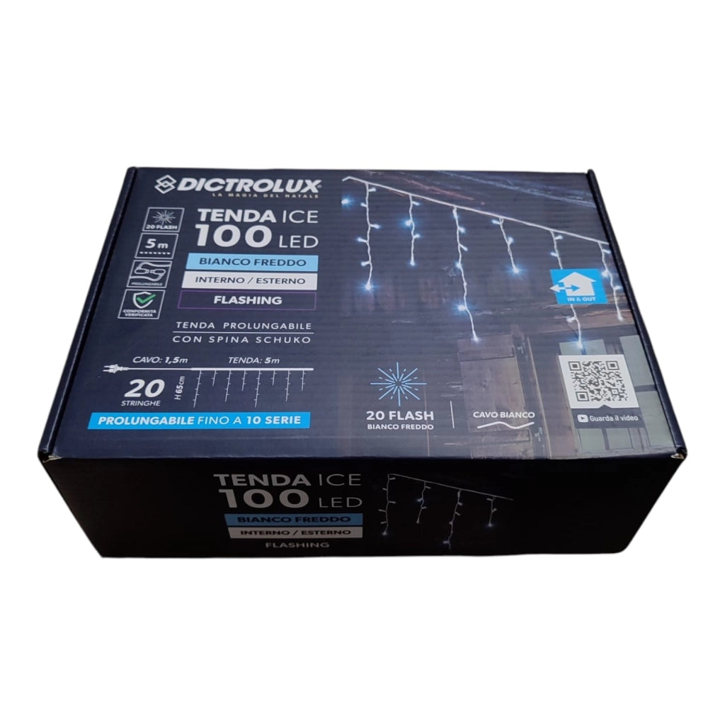 Tenda Luminosa 100 LED Bianco Freddo con Flash 5m Esterno IP44