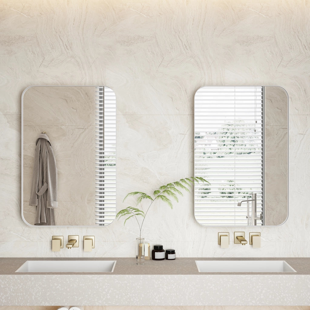 Mobile con specchio con 2 ripiani regolabili - per bagno e camera da letto - bianco
