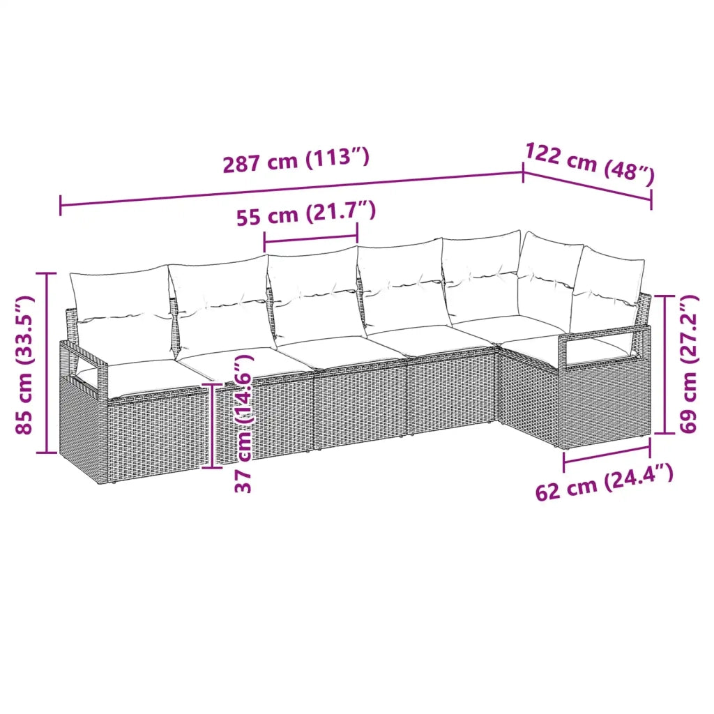 Set di divani 6 pcs Nero polyrattan 3346406