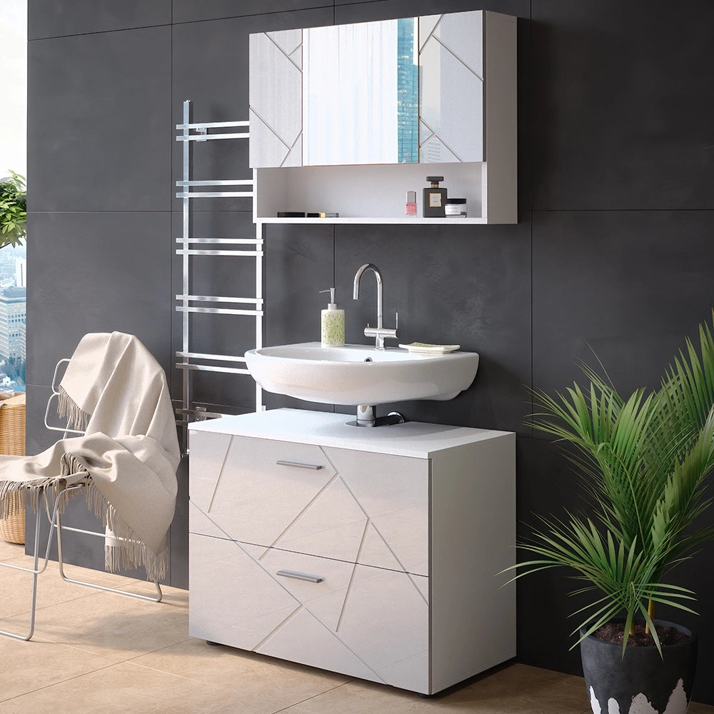 Vicco Set mobili bagno Bianco lucido 2 parti, mobile base 80 cm