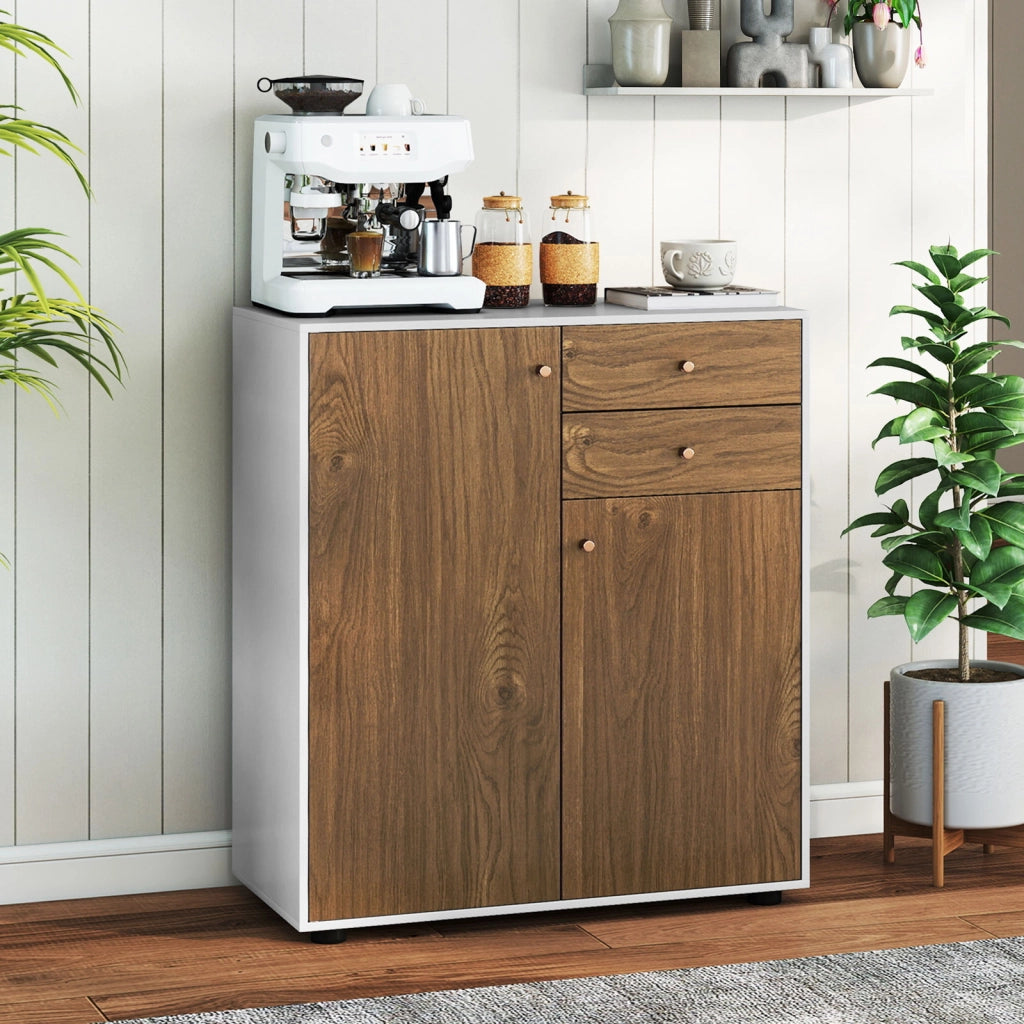 Credenza buffet cucina 2 cassetti 2 ante 3 ripiani regolabili-Armadio da Cucina Armadietto bar caffè organizzatore moderno rustico pranzo soggiorno