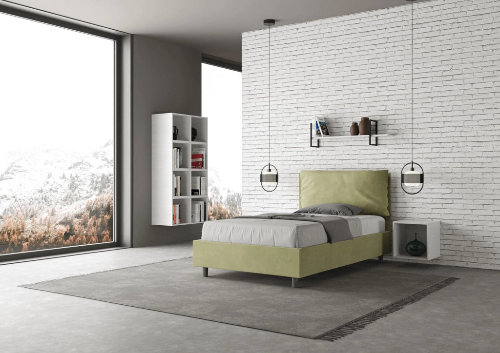 Letto 1 Piazza E Mezzo 110x200 cm con Rete Imbottito in Microfibra Antea Large Tè Verde