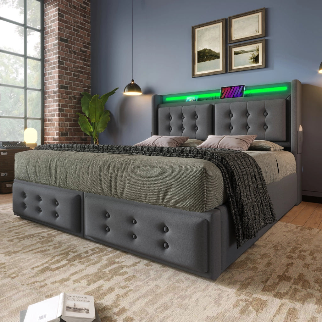 Letto imbottito 160x200 con testiera LED