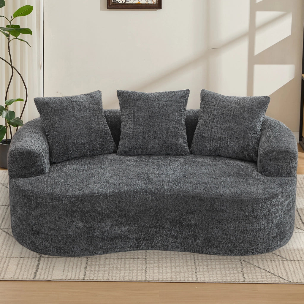 Divano 2 Posti Curvo in Chenille con Cuscini ¨C MINIMAL ¨C Tortora