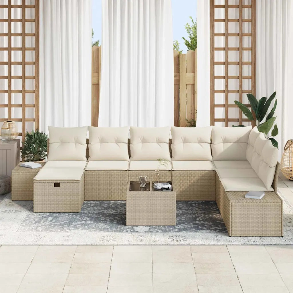 Set Divano da Giardino con cuscino 9 pcs Beige polyrattan 3359440