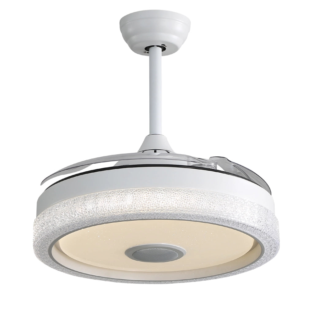 Ventilatore da soffitto RGB con luce LED dimmerabile da 36 W; controllo via app e telecomando Bluetooth bianco