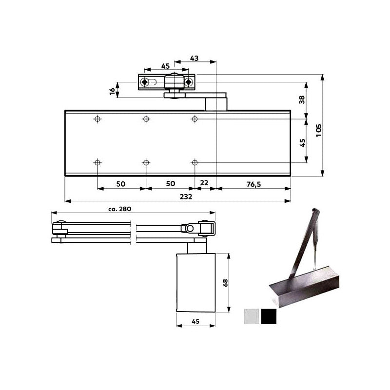 Chiudiporta Aerodinamico Nero Ts 72 Bca Dorma