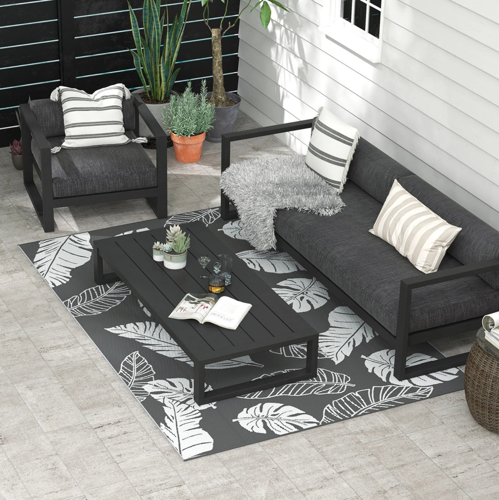 Tappeto da esterno 182x274 cm in plastica grigio e bianco per balcone e terrazza