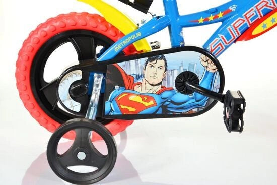 Bicicletta per bambini SUPERMAN 16 Pollici, adatta a bambini tra i 5 e i 7 anni, per altezza tra 105 e 135 cm, con borraccia