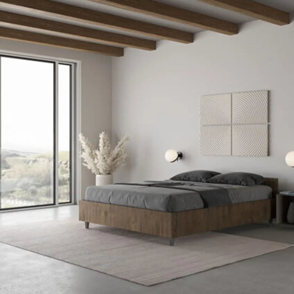 Letto matrimoniale francese con rete 140x200 noce Nuamo
