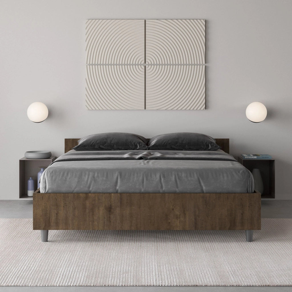 Letto Matrimoniale Francese 140x200 cm con Rete Nuamo Noce
