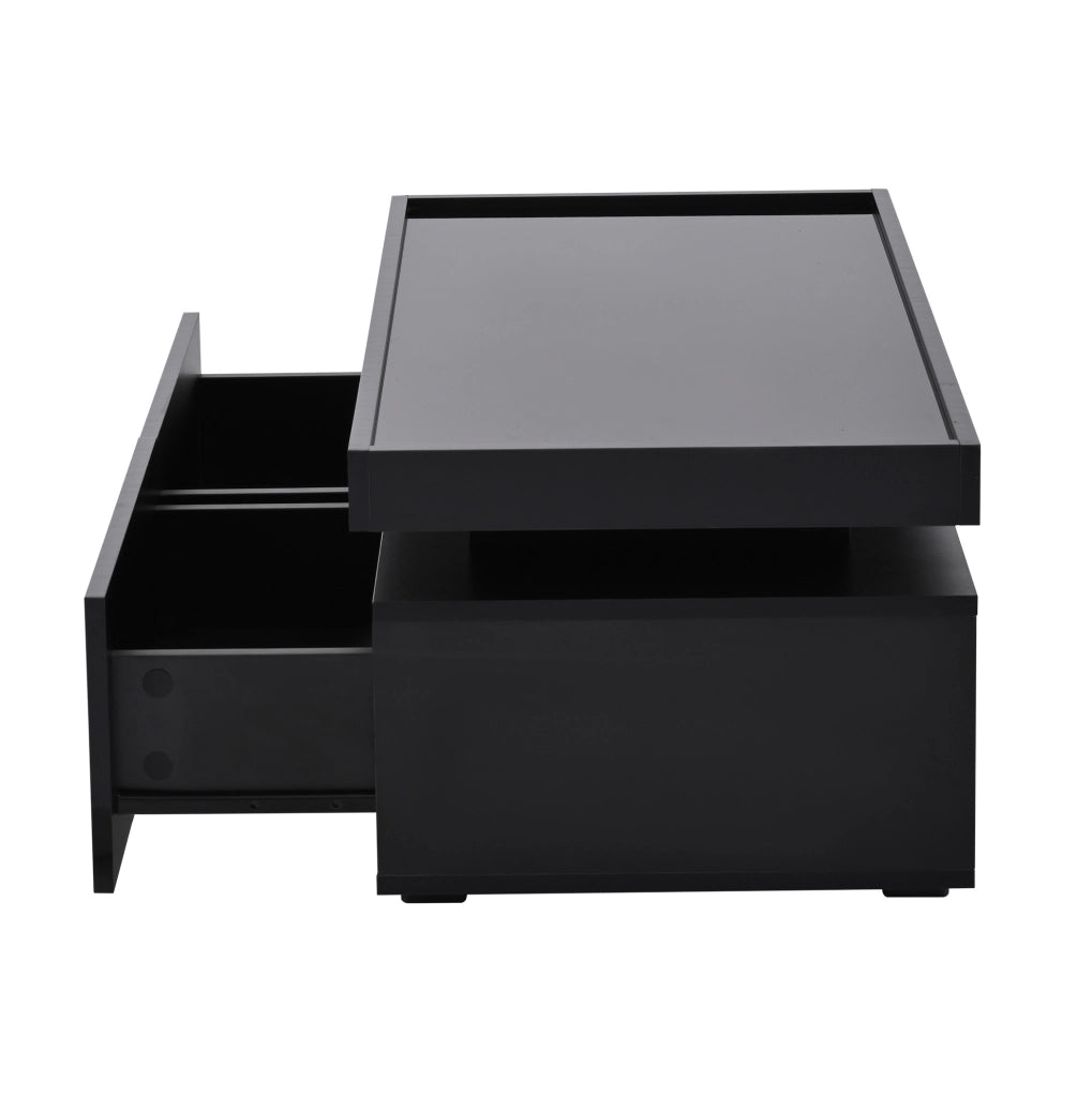 TAVOLINO DA CAFFÈ 95x45x35 cm Nero Lucido con LED e 2 Cassetti