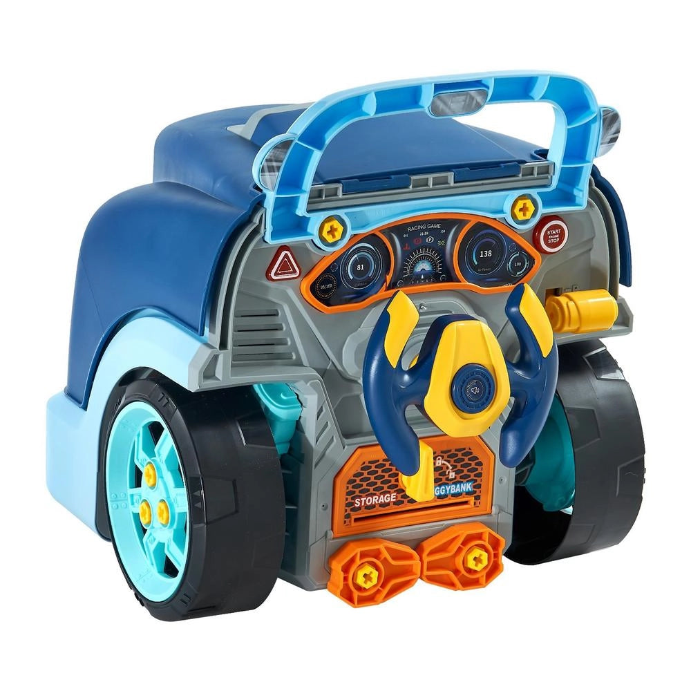 Giocattolo Motore 60 Pezzi Riparazione Auto Meccanico Parti Rimovibili Luci Suoni Volante Clacson Blu