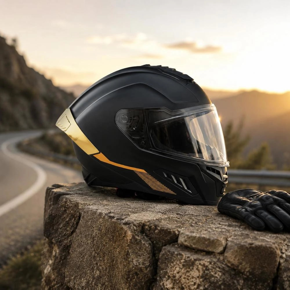 Casco Integrale Con Visiera Parasole, Casco Da Moto Visiera Doppia Taglia M Integrale Omologato ECE 22.06 DOT Con Tasca Per Altoparlante Bluetooth Imbottitura Interna Removibile, Colore Nero