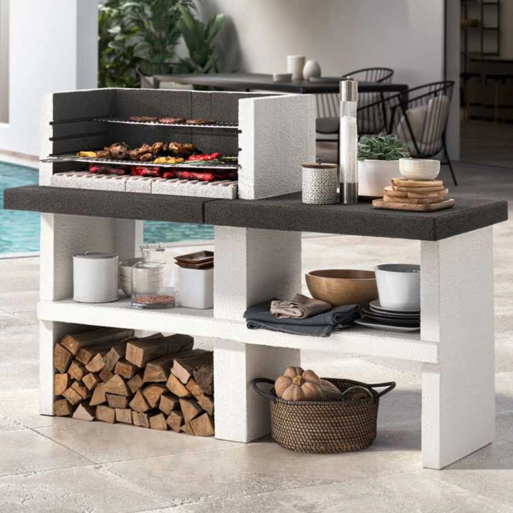 Barbecue in cemento orlando con griglia regolabile e piano d'appoggio