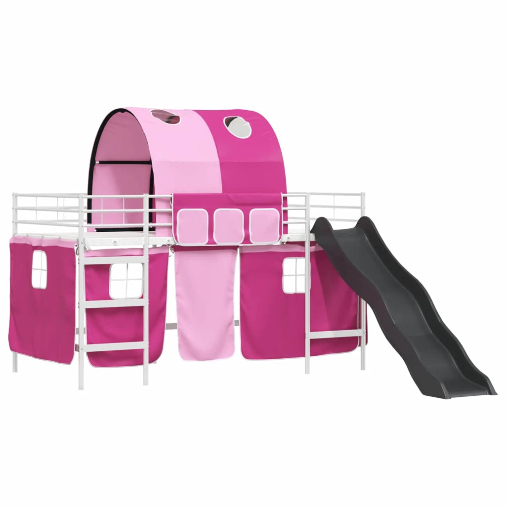 Letto a castello per bambini con tende Bianco e Rosa Metallo 42020869