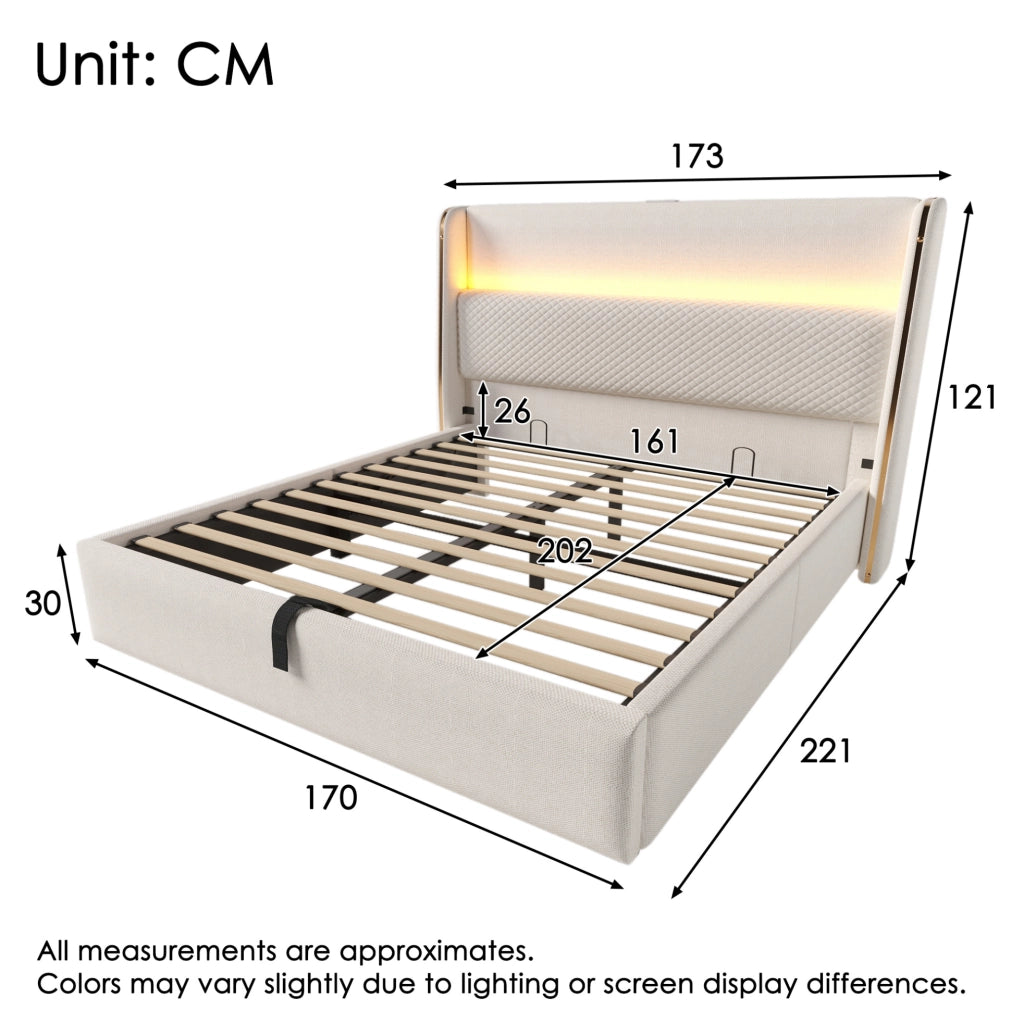 Letto matrimoniale 160x200 con contenitore LED USB-C e materasso