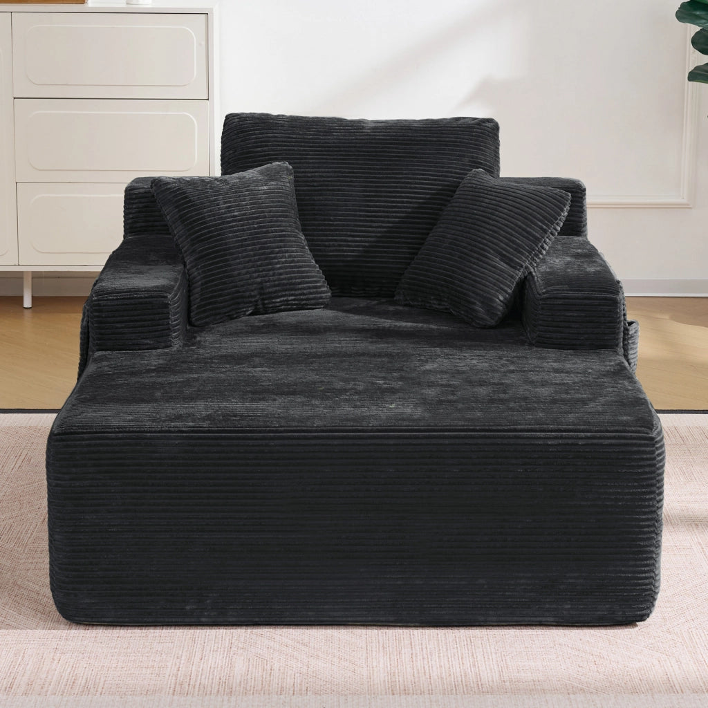 Divano Letto Convertibile con Tasche Laterali, Cuscini, in Corduroy Nero