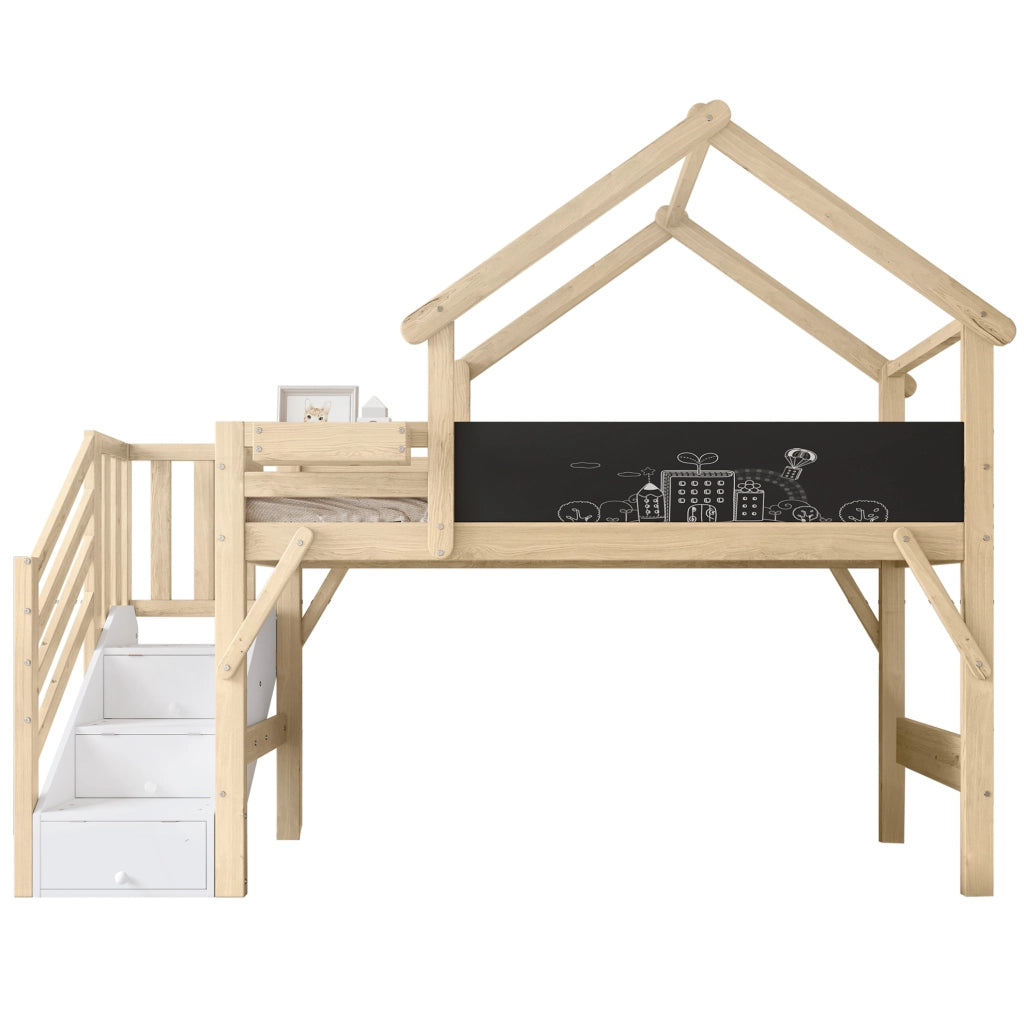 Letto a castello per bambini 90x200 cm con scala contenitore