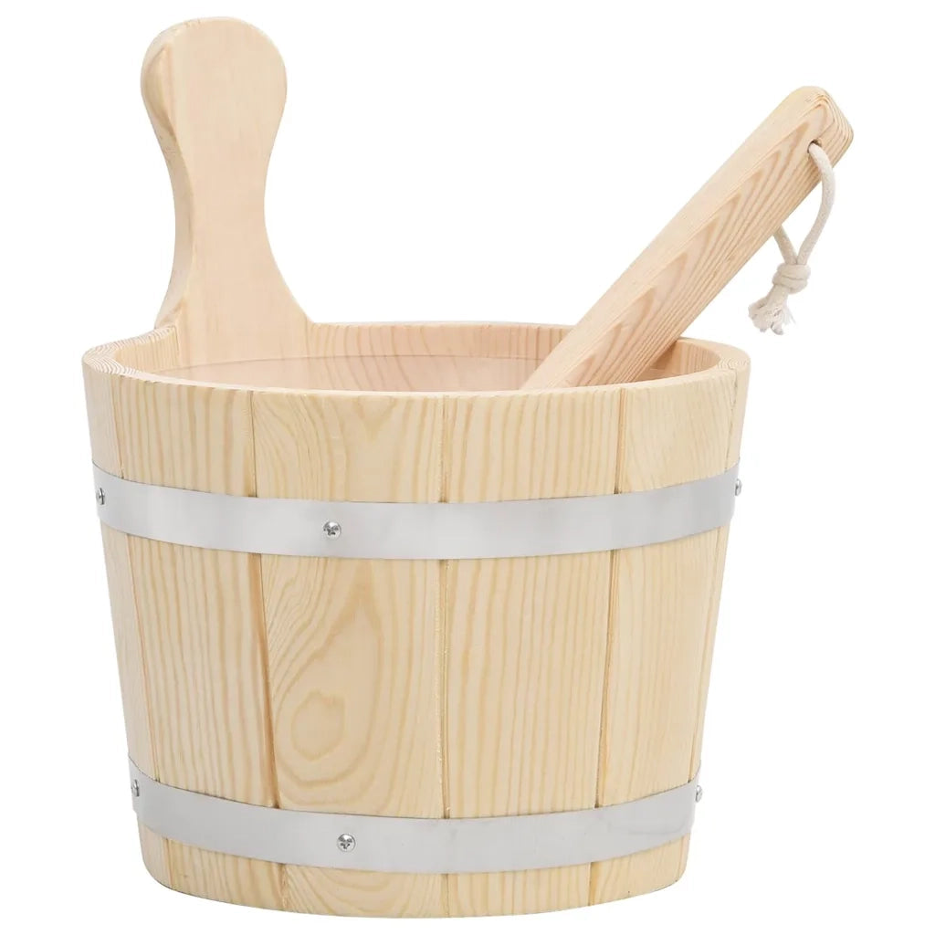 Set Secchiello e Mestolo da Sauna in Legno Massello di Pino 51692