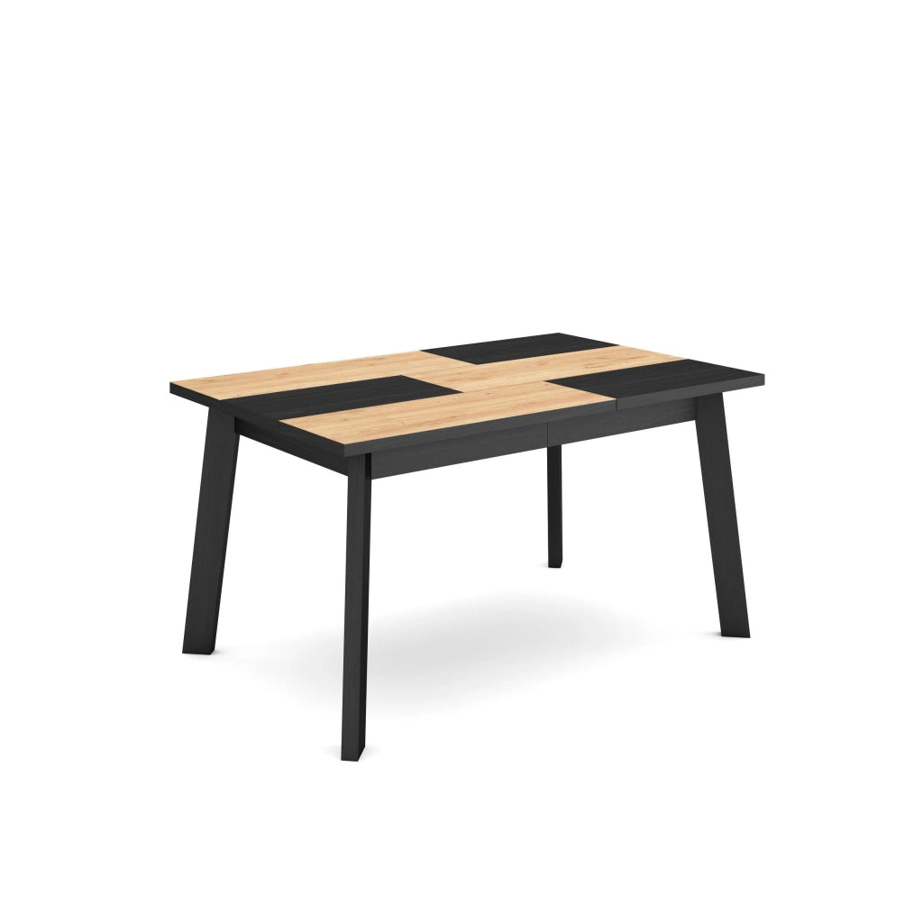 Tavolo da Pranzo, 140x90x74cm, Per 6 persone, Gambe in legno, colore Rovere e nero RF2884