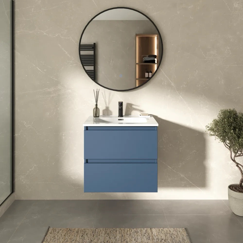 Mobile bagno sospeso 60cm due cassetti alby blue con lavabo | Hexa