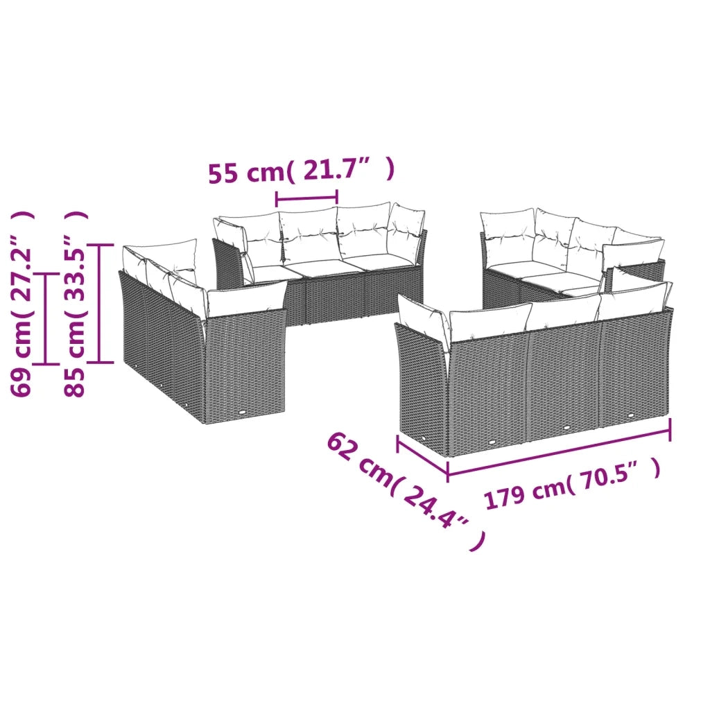 Set Divani da Giardino 12 pz con Cuscini Grigio in Polyrattan