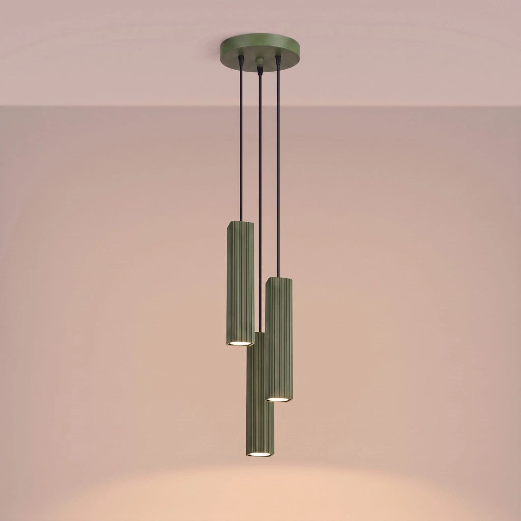 Lampada a sospensione RAYO 3P verde oliva