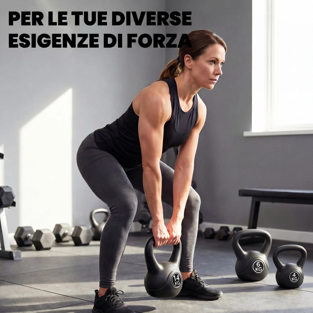 Kettlebell 14kg con Base Piatta e Impugnatura in Plastica e Sabbia Nero