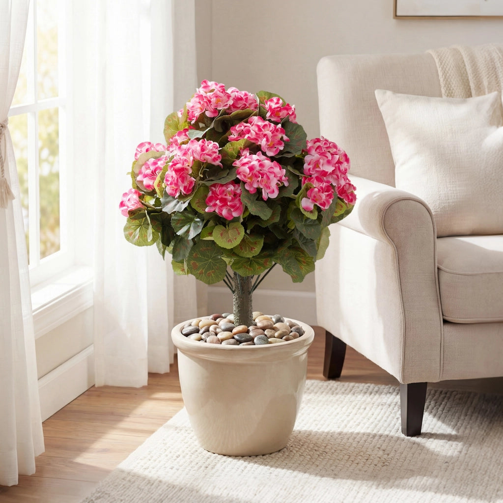 2 Mazzi di begonia artificiali 57 cm con fiori e foglie in seta tronco realistico in PE, Begonie finti per decorazioni con picchetti Rosa