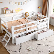 Letto a piattaforma 90x200 cm con sponde; 2 cassetti; MDF e compensato; bianco