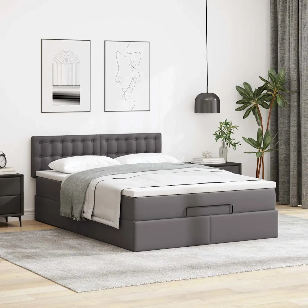 Pouf Letto con Materassi e LED Grigio 140x200cm Similpelle 3312160
