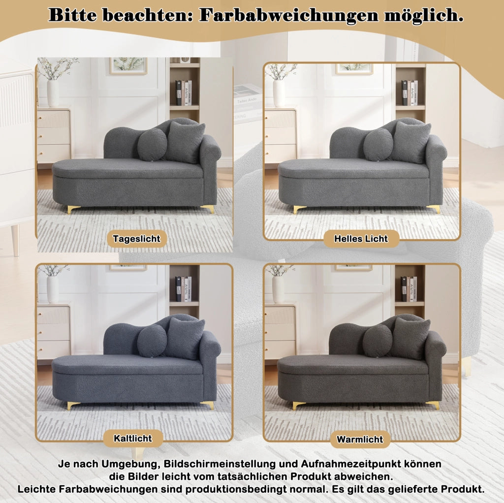 CHAISELONGUE 134 cm con contenitore, grigio antico, con 2 cuscini