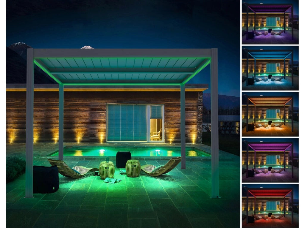 Pergola bioclimatica motorizzata a led "Windsor" in alluminio 3 x 4 - Grigio