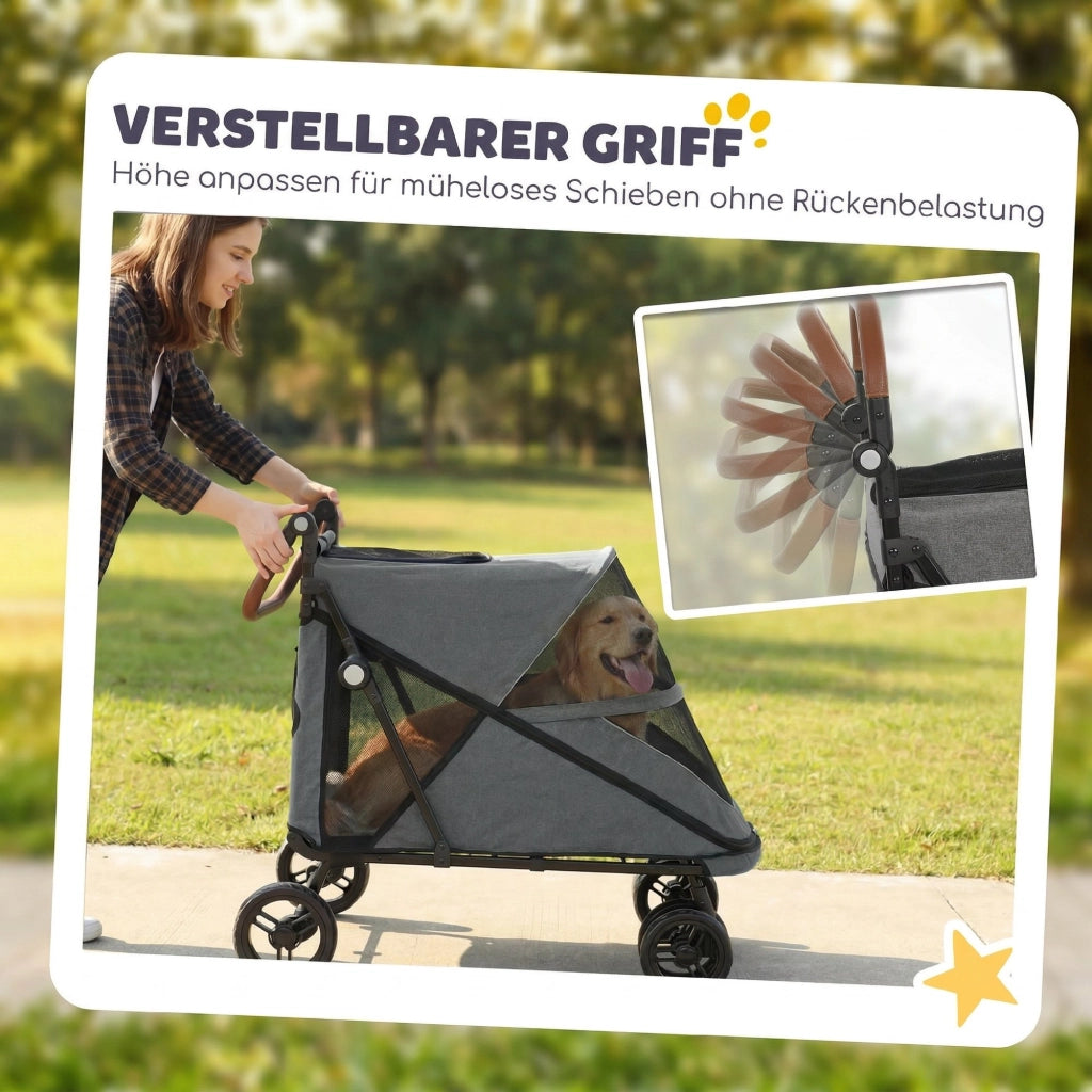 Carrello per Cani Pieghevole ¨C Minimal ¨C Grigio 360¡ã Ruote Rete Cuscino