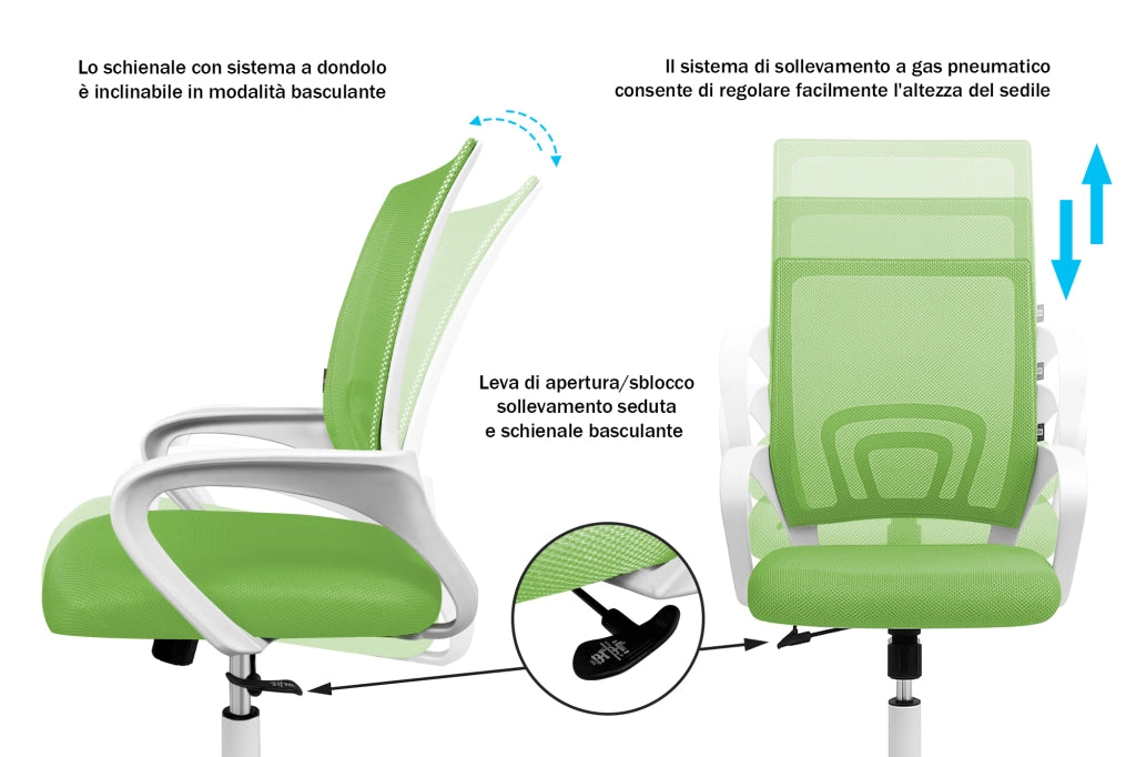 Sedia da ufficio ergonomica girevole verde - Happy - SU14HAPB