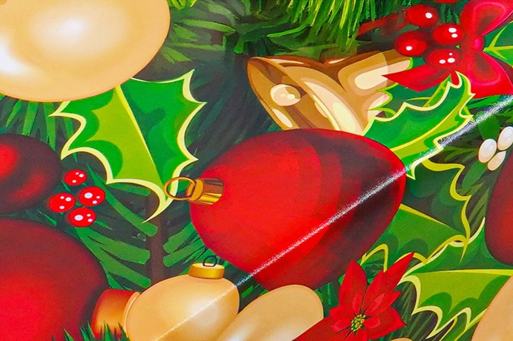 Tovaglia Cucina Natalizia Campanelle Palline Natale Plastificata Antimacchia Moderna - 140x400 Cm