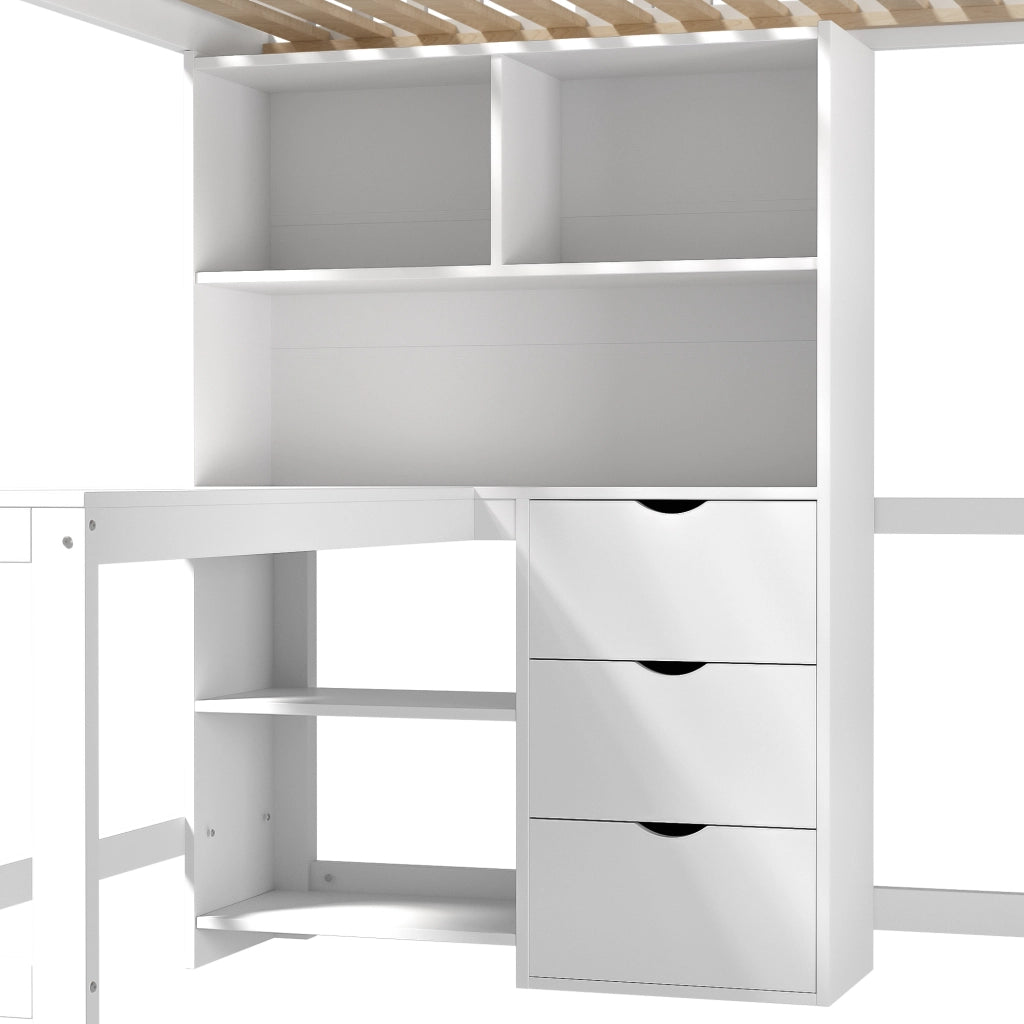Letto a soppalco 140 ¡Á 200 cm con scaffali; scala con contenitore; LED multicolore; metallo e MDF nero